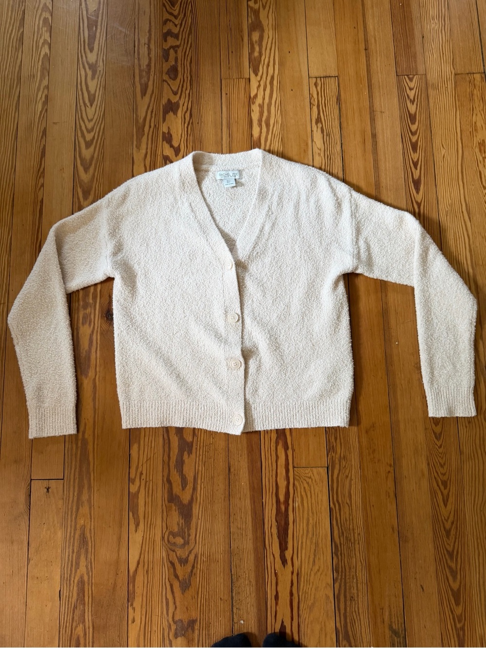 Rachel Zoe Cream Bouclé Cardigan Sweater Size Small Cozy Button Front